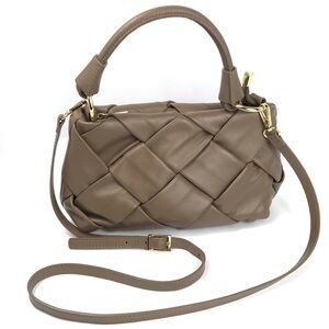 VALENTINA FIORE Woven Leather Crossbody Bag Shoulder Purse Satchel Soft Taupe